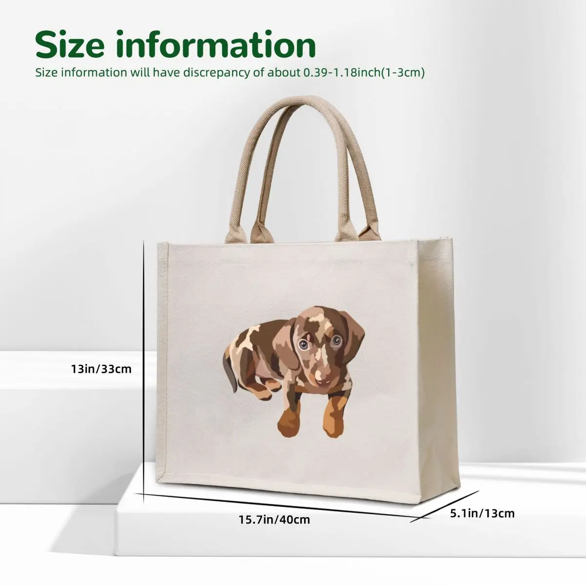Mini Daschung Puppy Dog Portrait Digital Illustration Tote Bag Shopper bag Gift bags Portable shopping bag