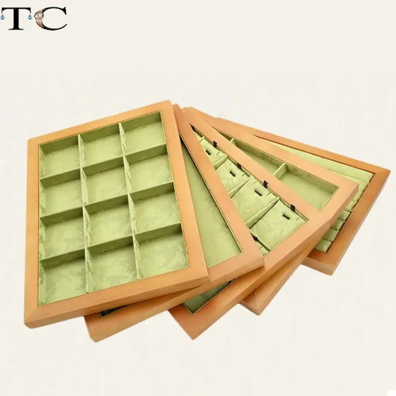 Jewelry Display Tray Solid Wood Tray Bracelet Ring and Pendant Storage Chinese-Style Embroidered Pattern Jewelry Tray