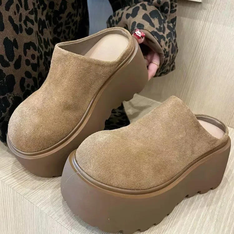 Baotou half slippers 2024 autumn new Korean version of a slip-on lazy slippers thick sole casual round head slippers