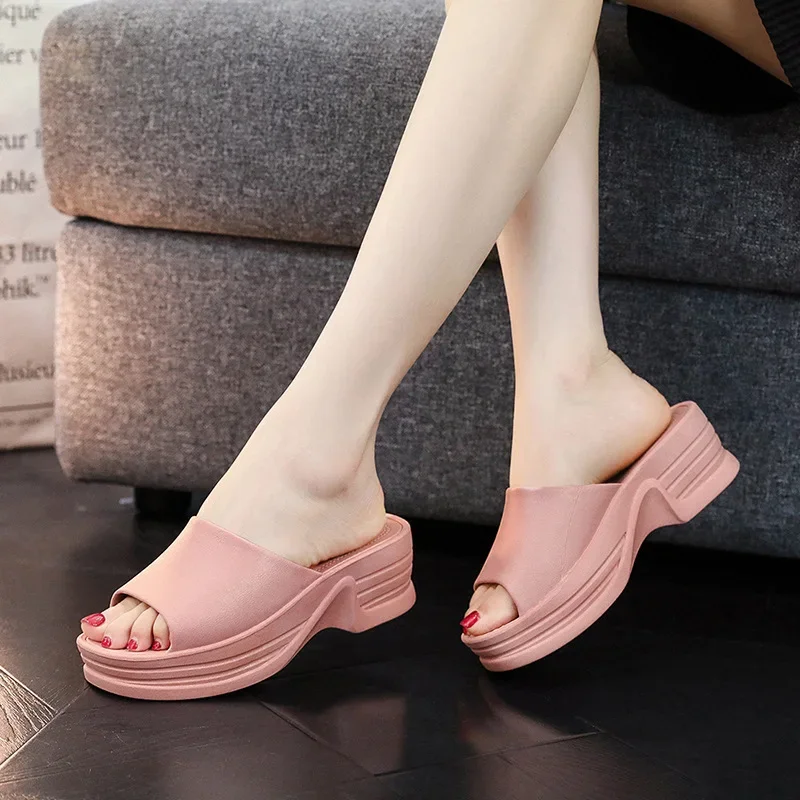 Fashion Women\'s Slippers 2023 Sandals Flatform Open Toes Shoes Platform Wedge Modern Slippers PVC Slides Soft Non-slip Slippers