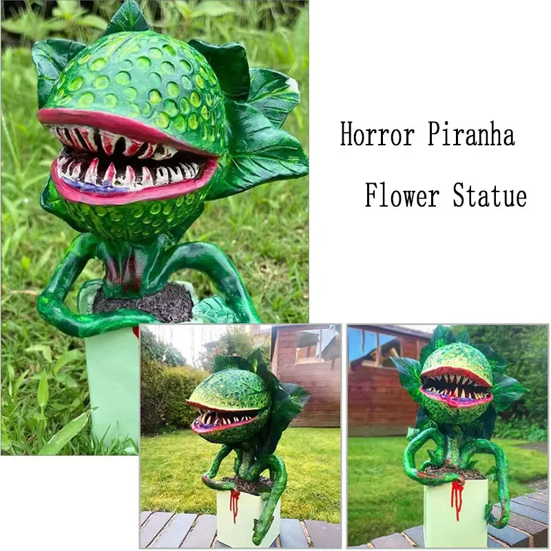 Horror Piranha Flower Statue Garden Statue Creepy Flower Sculpture Garden Decoration Cannibal Plant Decor Props Decor Ornament