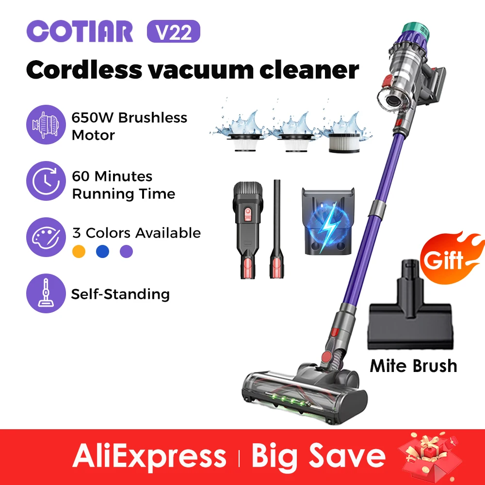 COTIAR V22 650W 55000PA Zuigkracht Draadloze Stofzuiger Handheld Huishoudapparaat Draagbare Stofzuiger Verwijderbare Batterij