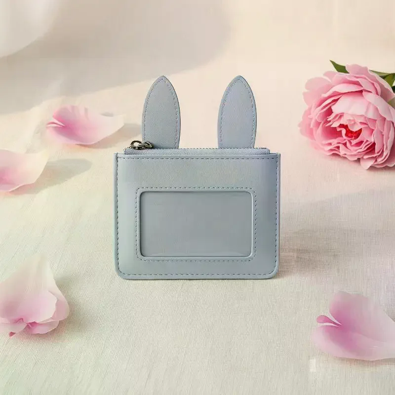 Cute Rabbit PU Leather Card Holder Bunny Ear Design with Multi-Slots - Portable Storage Bag for Travel Shopping Essentials