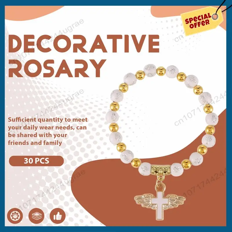 -A15I 천사 날개 크로스 팔찌 오간자 가방 아크릴 세례 호의 소년과 소녀 친교 생일 결혼식