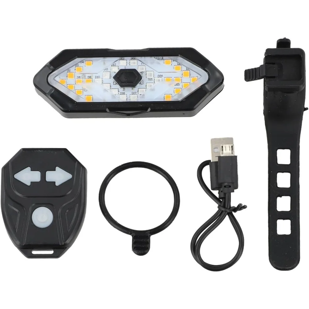 USB Rechargeable 32LED Bike Turn Signal Tail Light w/ Remote & Horn, Safety Warning Lamp for Bicycle E-Scooter