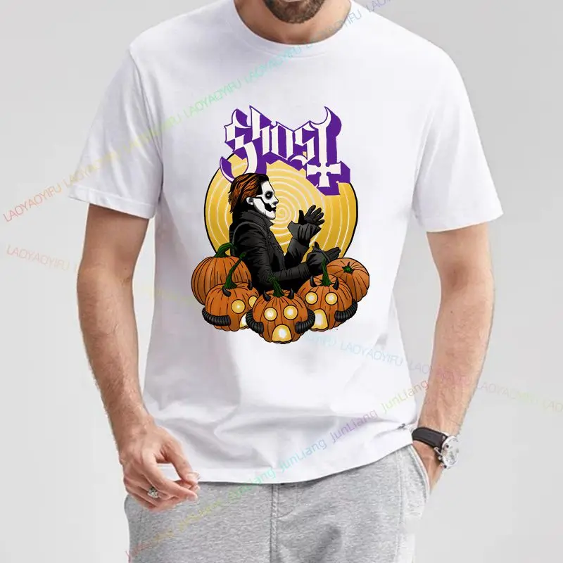 تي شيرت جديد برسومات Ghost Rock Band تي شيرت كاجوال أنيق ملابس روك ستريت بأكمام قصيرة بالإضافة إلى حجم تي شيرت هاراجوكو فضفاض