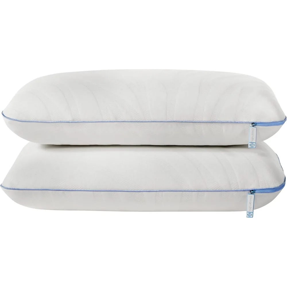 Queen Size Cooling Memory Foam Pillow with Washable Cover, 2-Pack White for All Sleep Positions