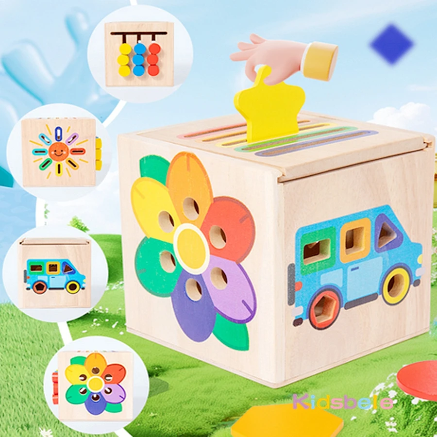 Jeu de correspondance de tri des couleurs en forme Montessori en bois pour tout-petits, jouet sensoriel de développement de moteur fin 5 en 1, cadeau de fête de noël