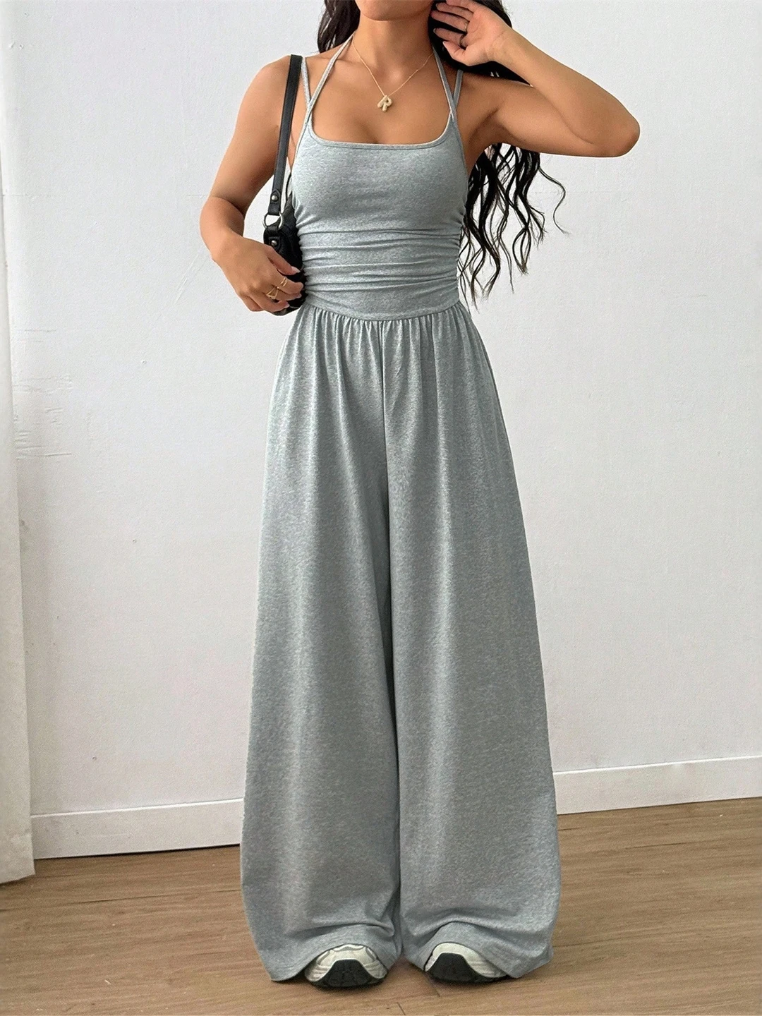 

Fashionable Sexy Strap Jumpsuit Pants Women High Waist Wide Leg Pants Street Style Long Pants Regular Thickness Spring Collec...
