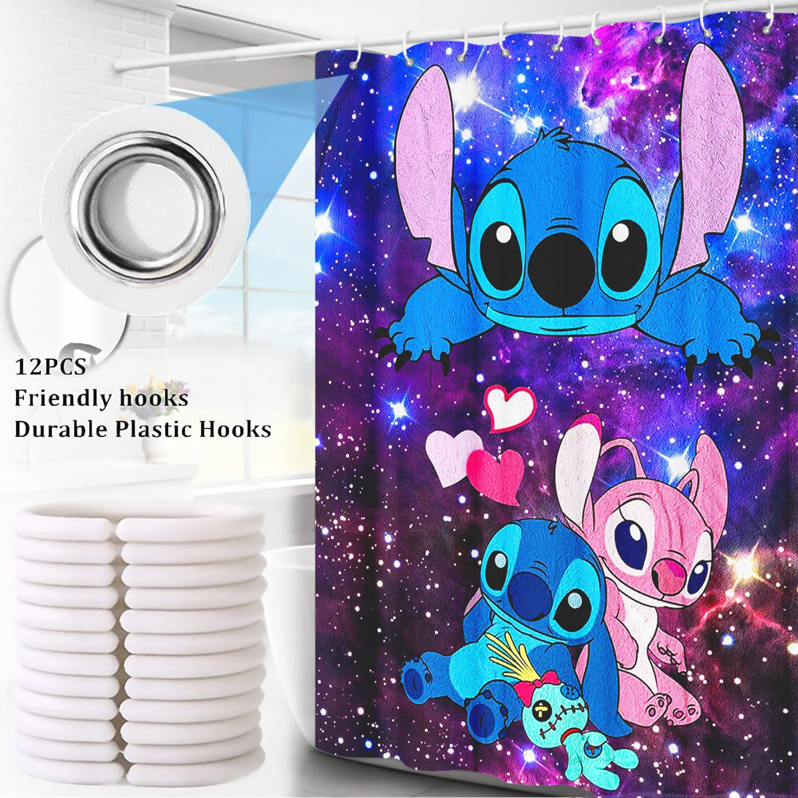 Stitch 100% Polyester Bathroom Accessories Shower Curtain Sets Full Set Home Decor Anime Curtains Bath Waterproof Luxury