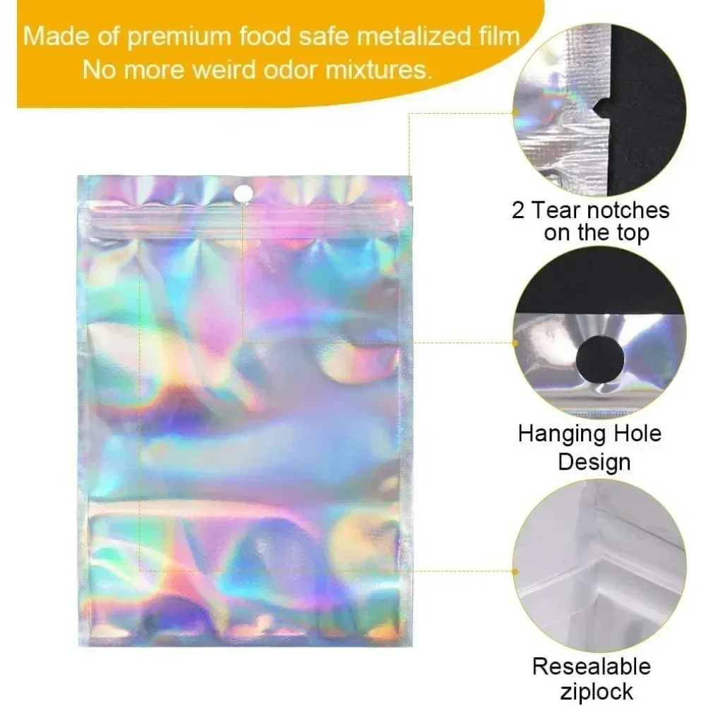 Iridescent Self-Sealing Bags Plastic Laser Zipper Storage Bag Candy Makeup Jewelry Gift Food Waterproof Packing Pouch