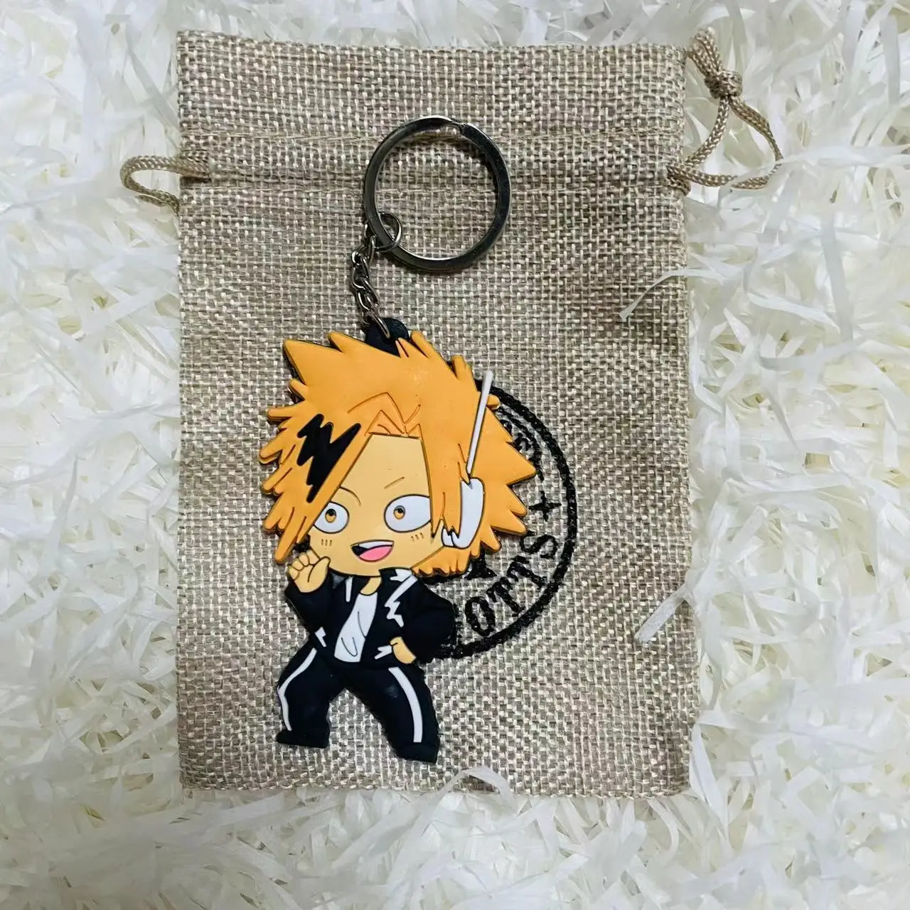 Cute Character Pendant Keychain Double-Side Soft Rubber Keychain In Gift Bag 1 Keyring 1 Sac 2Pcs Set Halloween Cosplay Props