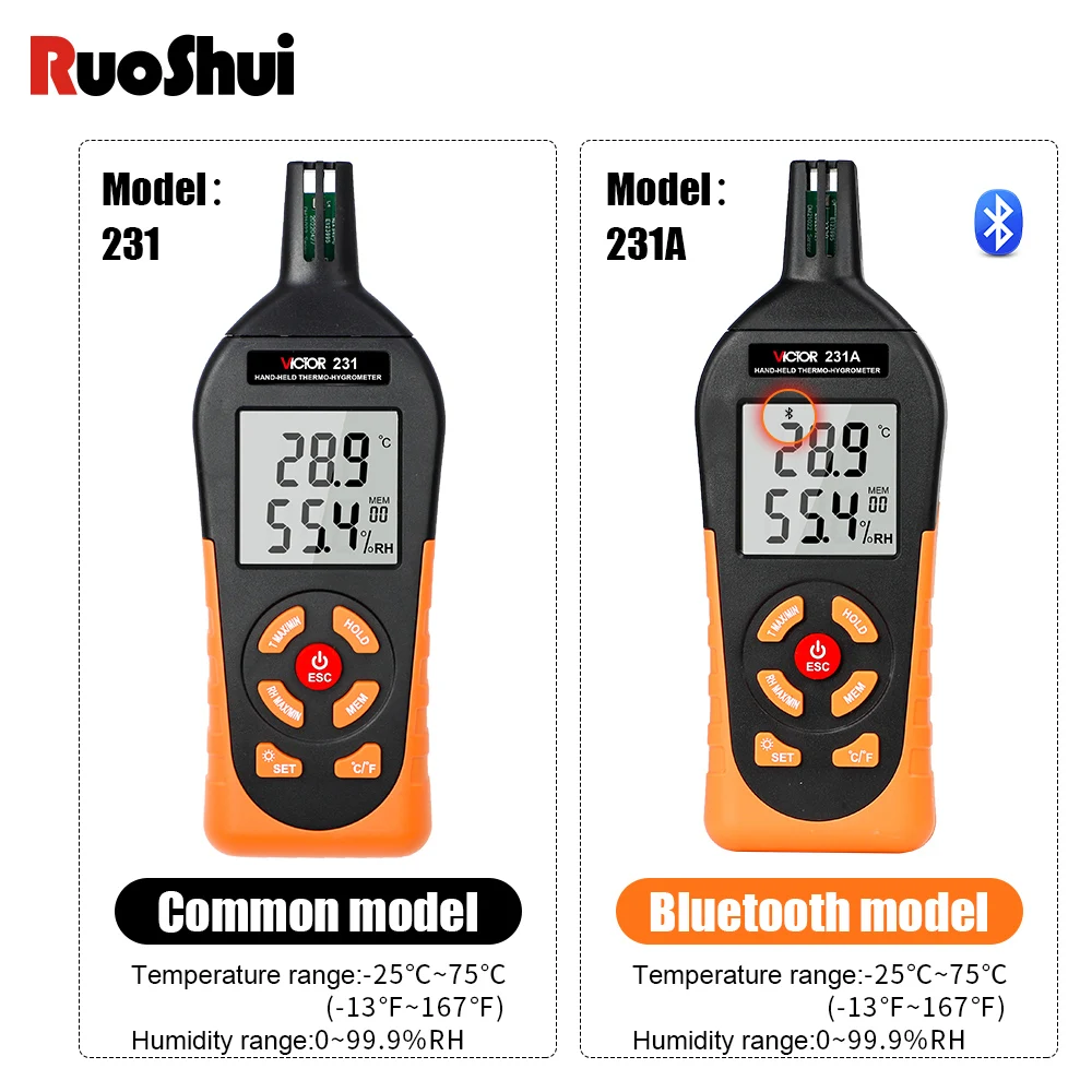 Victor 231 New Handheld Thermo-Hygrometer Temperature & Humidty Meter Thermo-hygrometer LCD Thermometer Hygrometer Psychrometer