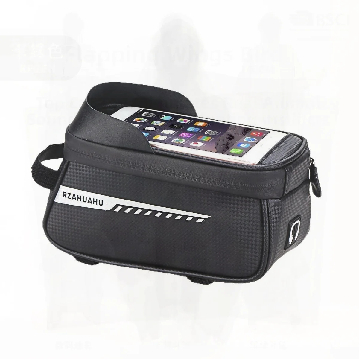 

RZAHU Large Capacity Bicycle Bag Front Beam Upper Tube Mobile Phone Bag Mountain Bike Equipment PVC Leather Black 21x9x10cm