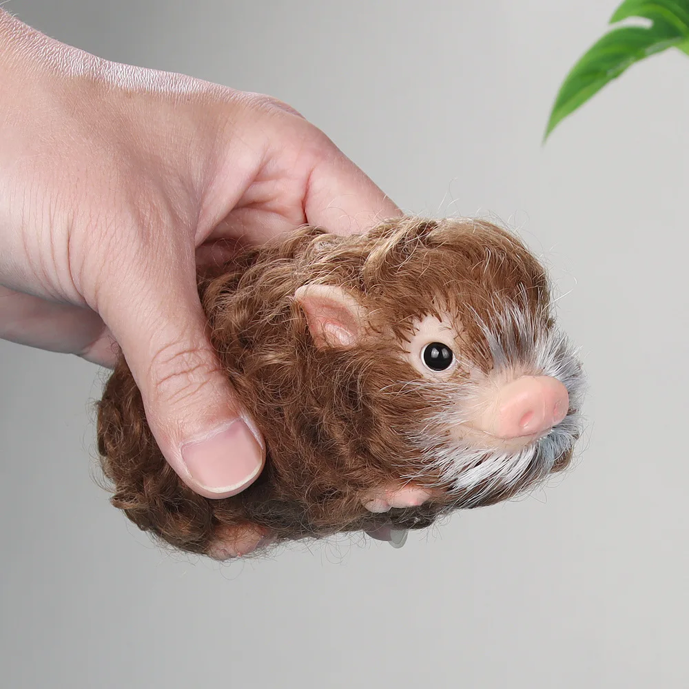 New Simulation Animal Pig Pet Toys Cute Brown Curly Hair Pig Toys Lifelike Soft Reborn Doll Pig Children Play House Toys Gifts
