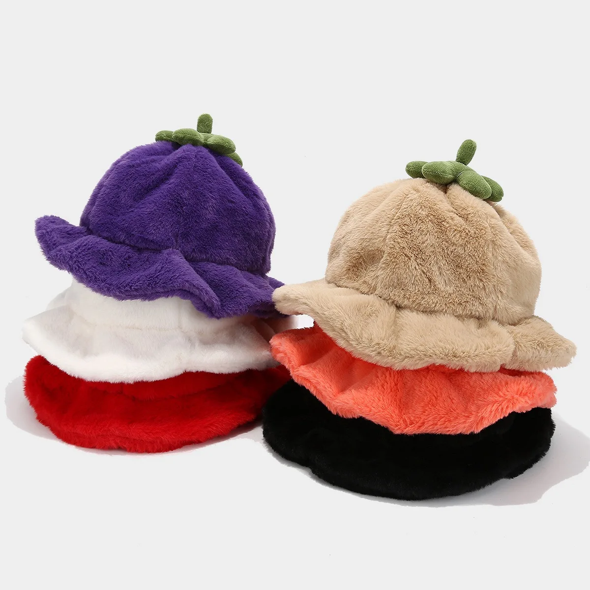 All Saints Day Small fresh cute pumpkin hat female warm tide plush wooden ear edge fisherman hat winter sunshade basin hat