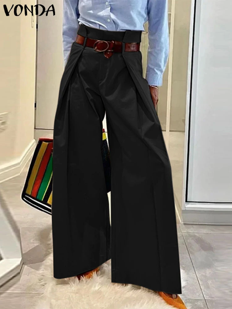 VONDA, pantalones elegantes para mujer, pantalones largos informales de cintura alta de Color sólido OL para oficina, pantalones de pierna ancha holgados de verano 2025, ropa de calle
