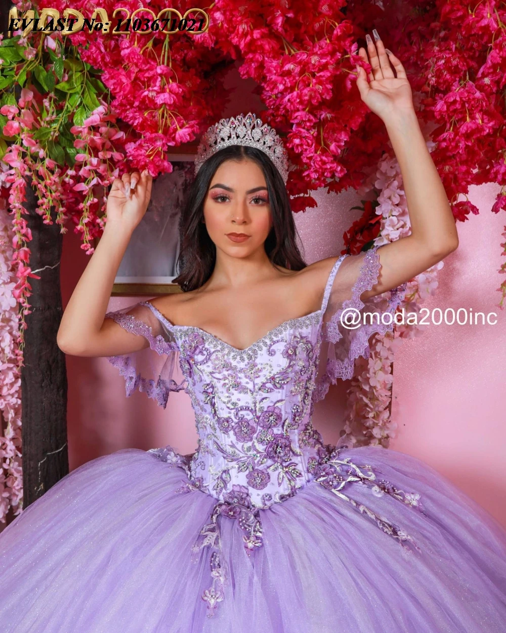 EVLAST disesuaikan Lavender Quinceanera Gaun gaun bola Applique manik-manik kristal Meksiko korset manis 16 Vestidos De 15 Anos SQ607