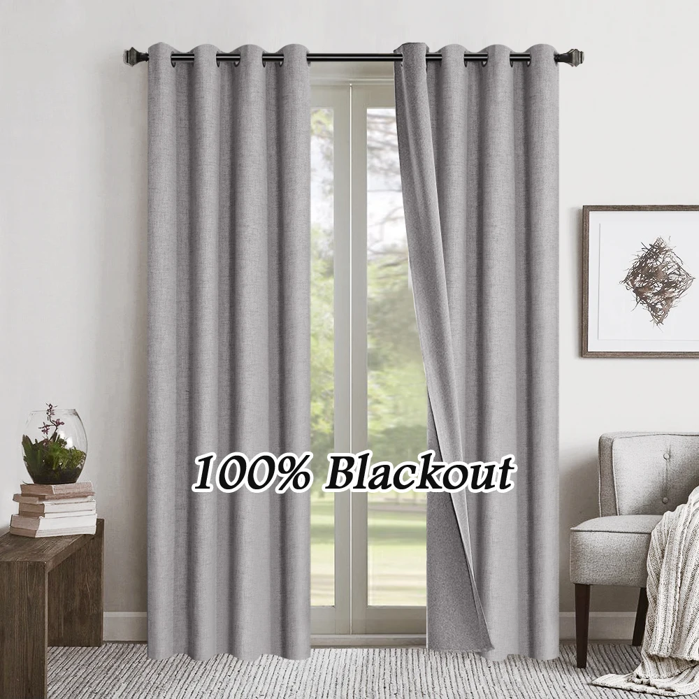 Both Sides Linen 100% Blackout Curtains for Living Room Bedroom Waterproof Garden Thick Curtains Drapes Window Curtain Panels