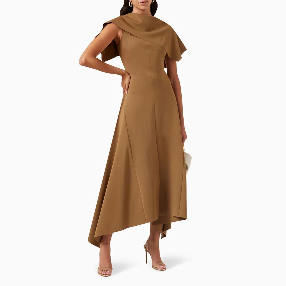 

Верблюжьи вечерние платья для женщин 2025 г., коктейльные платья миди без рукавов, элегантное вечернее платье длиной до щиколотки