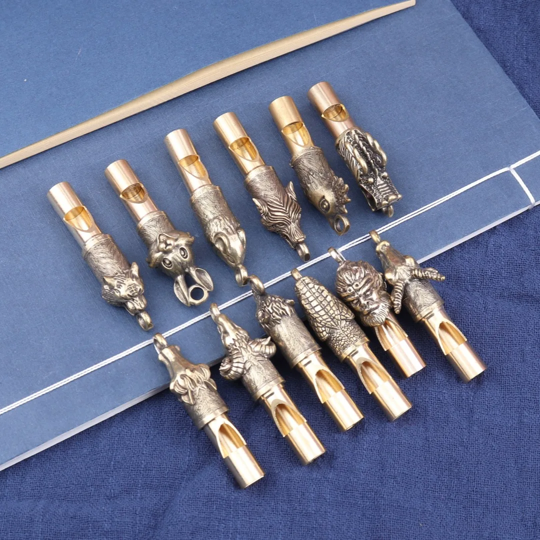 12pcs # copper crafts Chinese Zodiac 12 animals small copper Ornament decoration copper Whistle keychain pendant