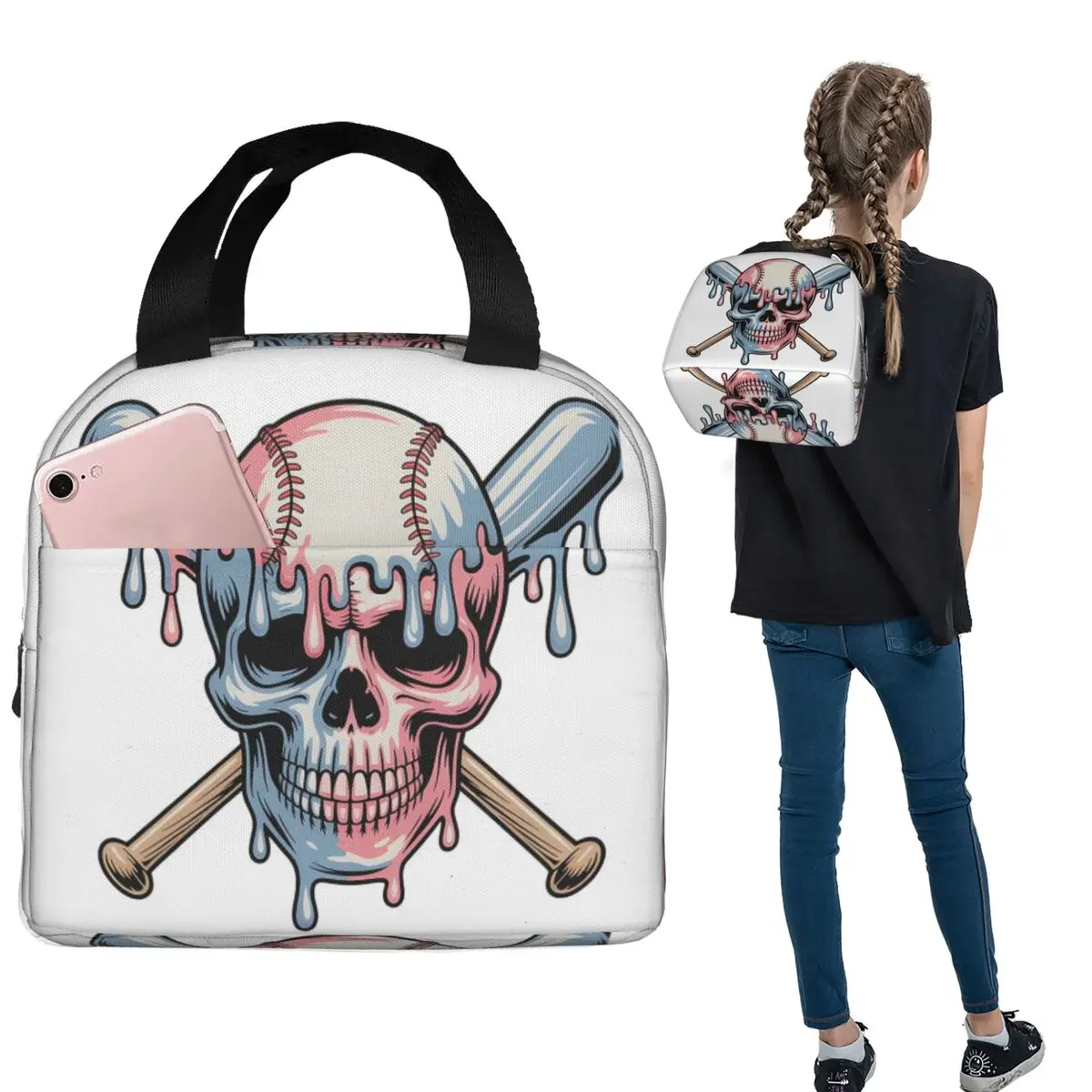 

Baseball Bat Ice Cream Insulated Lunch Bag for Women Kids Portable Food Boxes Thermal Lunch Box Tote