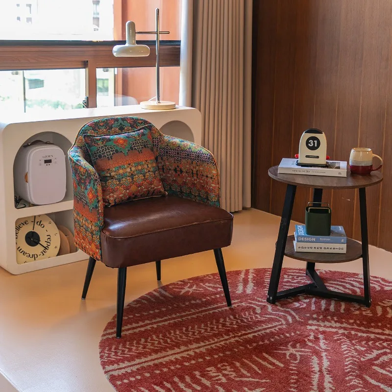 Retro Style Hotel Furniture Set, Light Luxury Armchair for Reception, Balcony Bedroom Seat, High Rebound Foam, Strong Metal Base