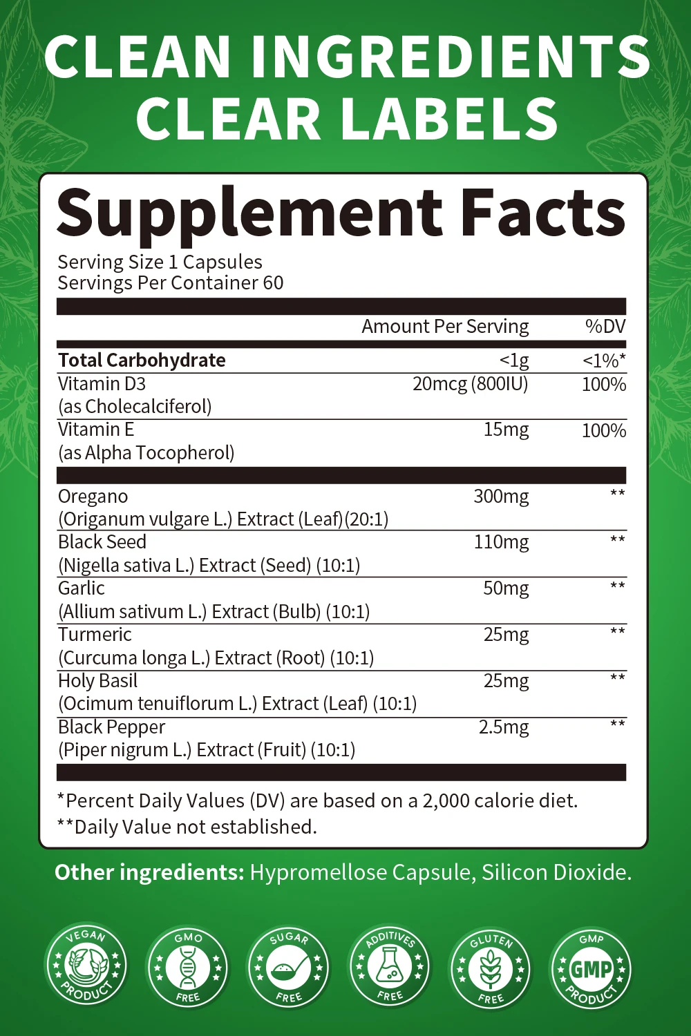 كبسولات زيت الأوريجانو العضوية مع الثوم والكركم والريحان المقدس لامتصاص أفضل المناعة والهضم ونباتي الجهاز التنفسي، غير وراثيًا