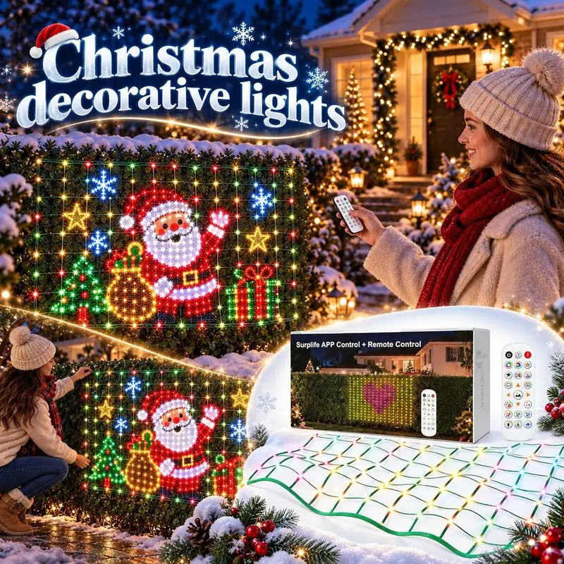 Smart RGB Outdoor Net Lights APP & Remote Control LED Mesh Curtain Lights Waterproof Fairy Lights for Garden Fence Holiday Decor