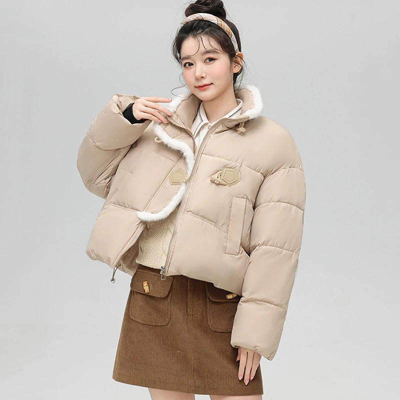 Korean New Thickened Lamb Wool Patchwork Puffer Jacket Short Winter Women's Cotton Padded Clothes Short Coat Outwear Female