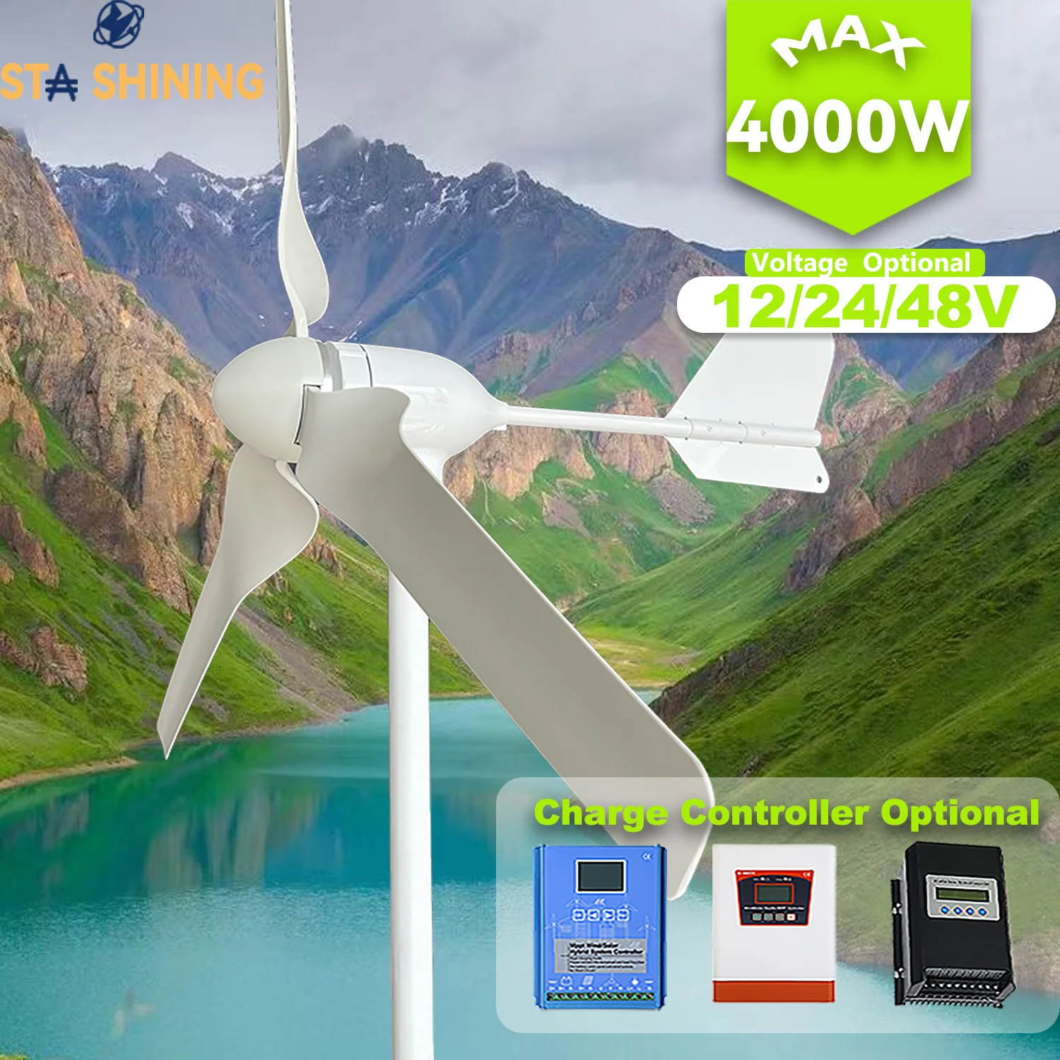 【Higher-Output】Horizontal Wind Turbine Generator 4000W Windmill w/MPPT Charger/Hybrid Solar Wind Power System, Home Use 3 Blades