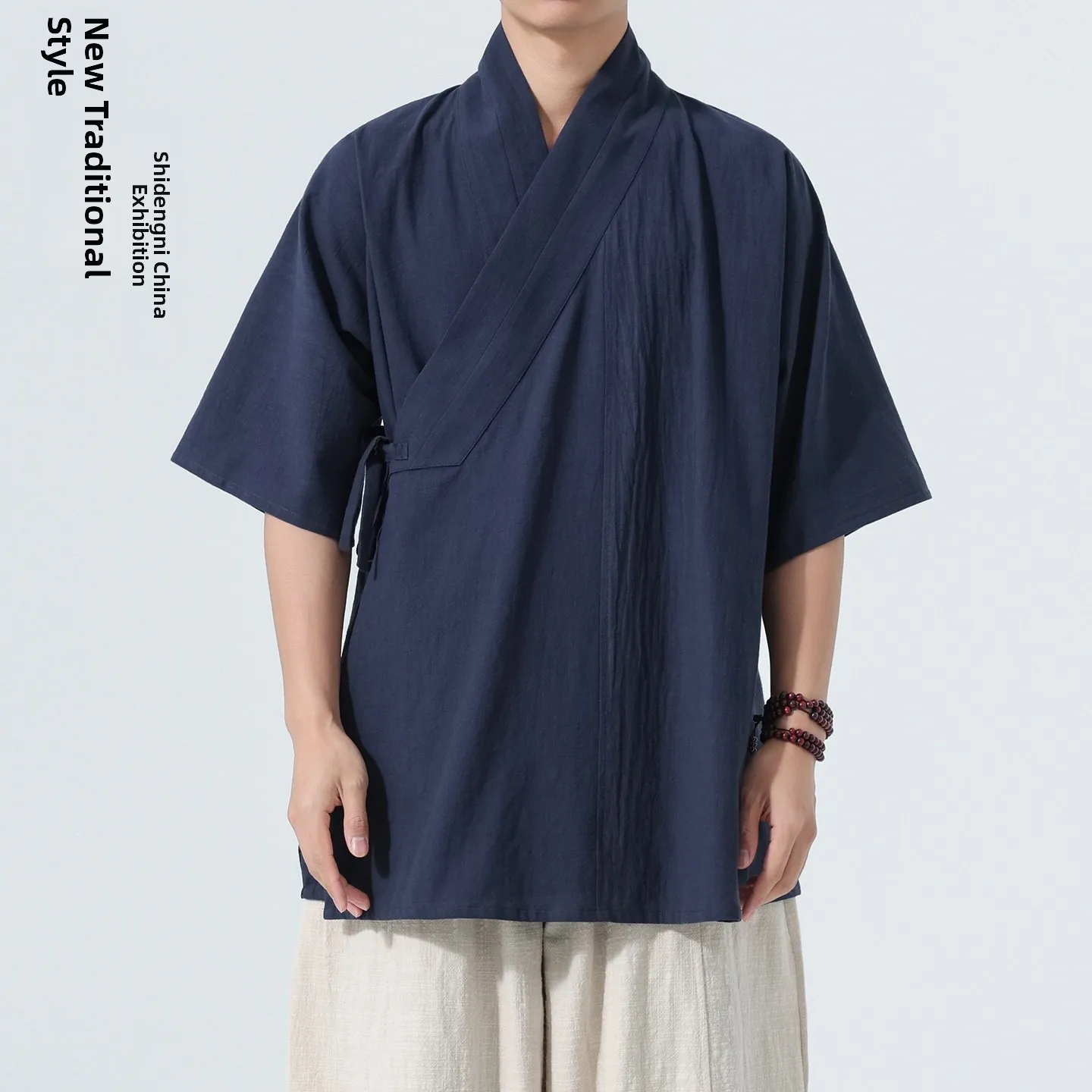 Navy blue cotton and linen