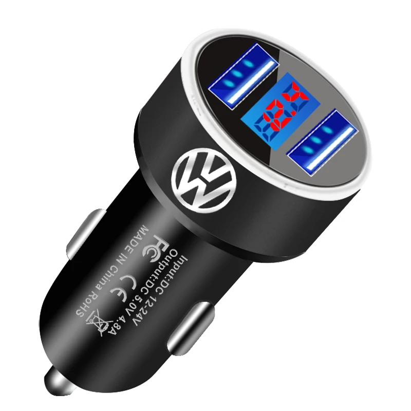 Car Charger 2 USB Ports Fast Charging Digital Display Car Accessories For Volkswagen VW RLine R GTI Golf Amarok Phaeton Tiguan