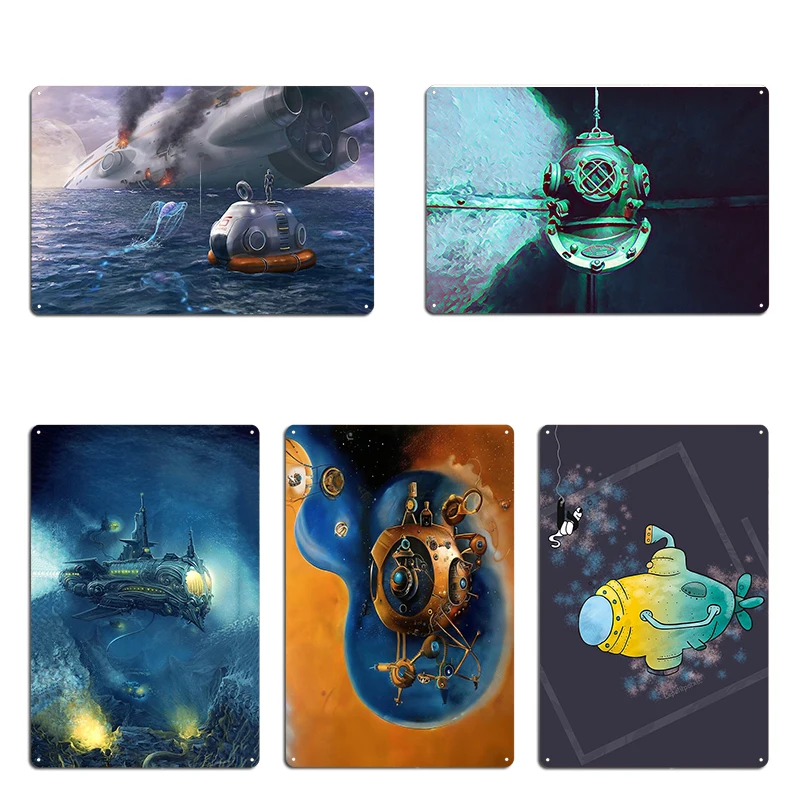 Submarine Poster Metal Plaque Cinema Living Room Club Bar Vintage Plaques Tin Sign Posters