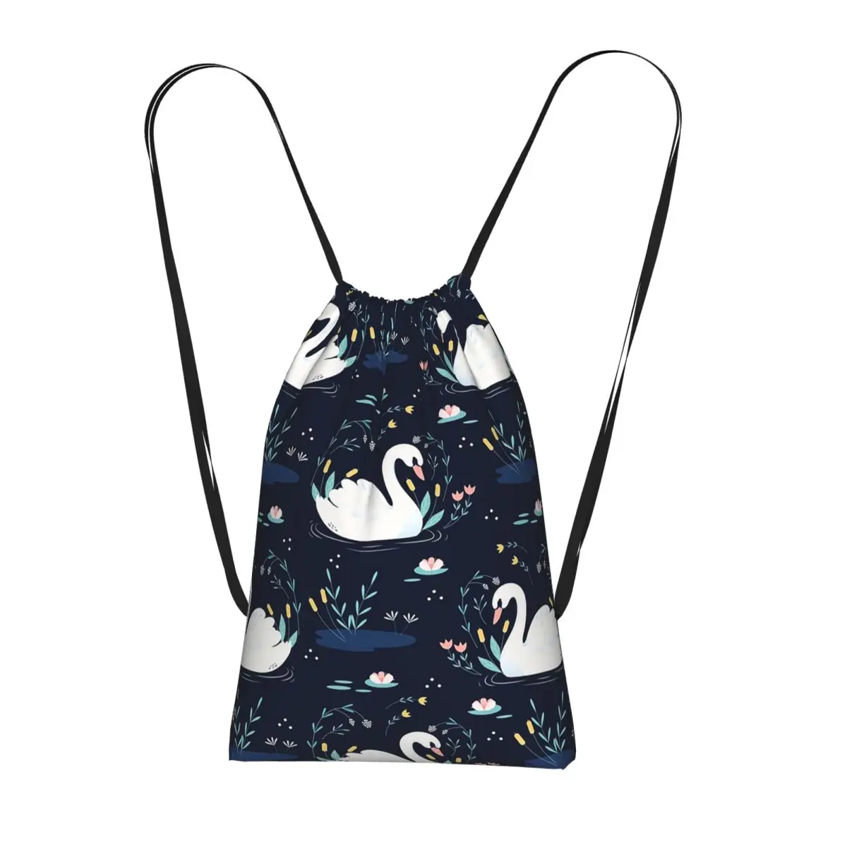 

Cartoon Elegant White Swan Pattern Backpacks Portable Drawstring Bags Sports Bag Book Bags for Man Woman Students