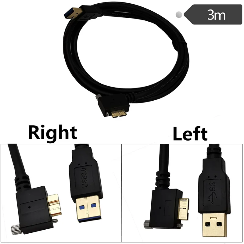 

USB 3.0 A Male to Micro B Male 90° Angle with optional Screw Locking Cable 3m