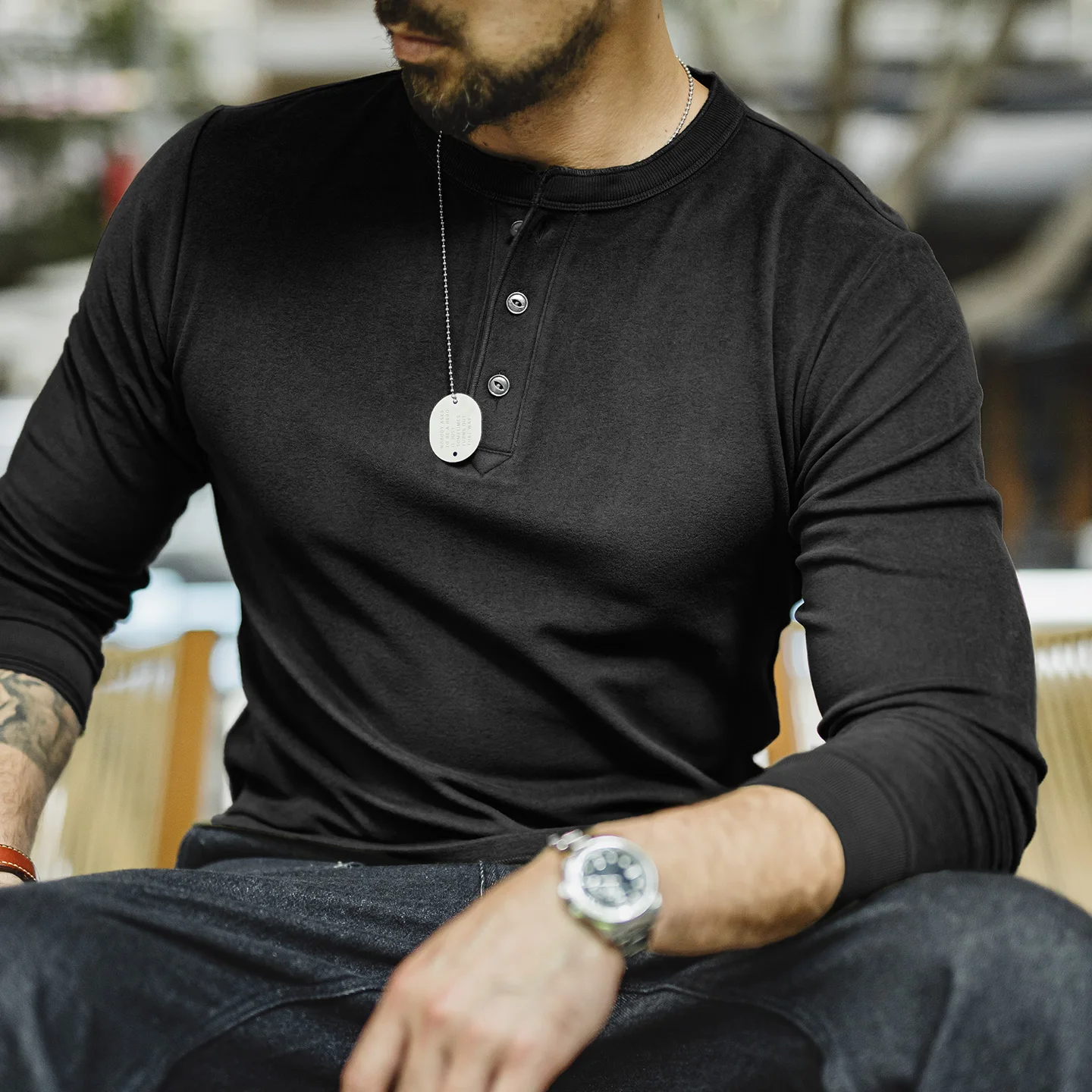 Maden Men's Henley Shirt Long Sleeve Thermal Top Fleece Lined Slim Fit Solid Color Base Layer Casual Workwear Undershirt Fall