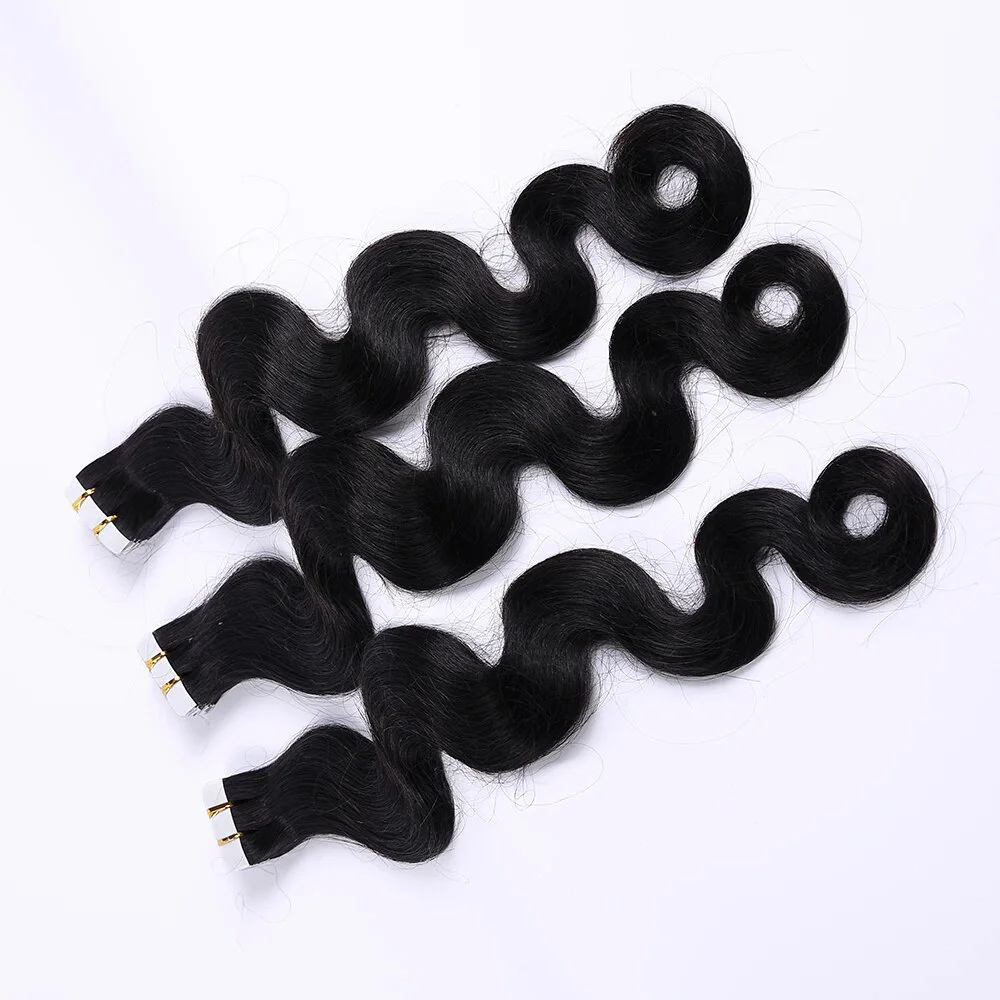 Tape in Hair Extensions Human Hair Body Wave Natural Black Color 100% Real Human Hair 16 18 20 Inch Stealth Tape in Hair 20Pcs