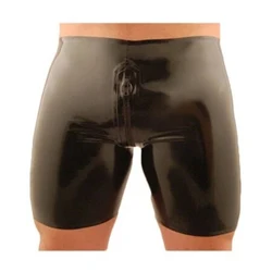 Handmade Men Rubber Trousers Latex Shorts Underwear with 2 Way Zippers Half Length