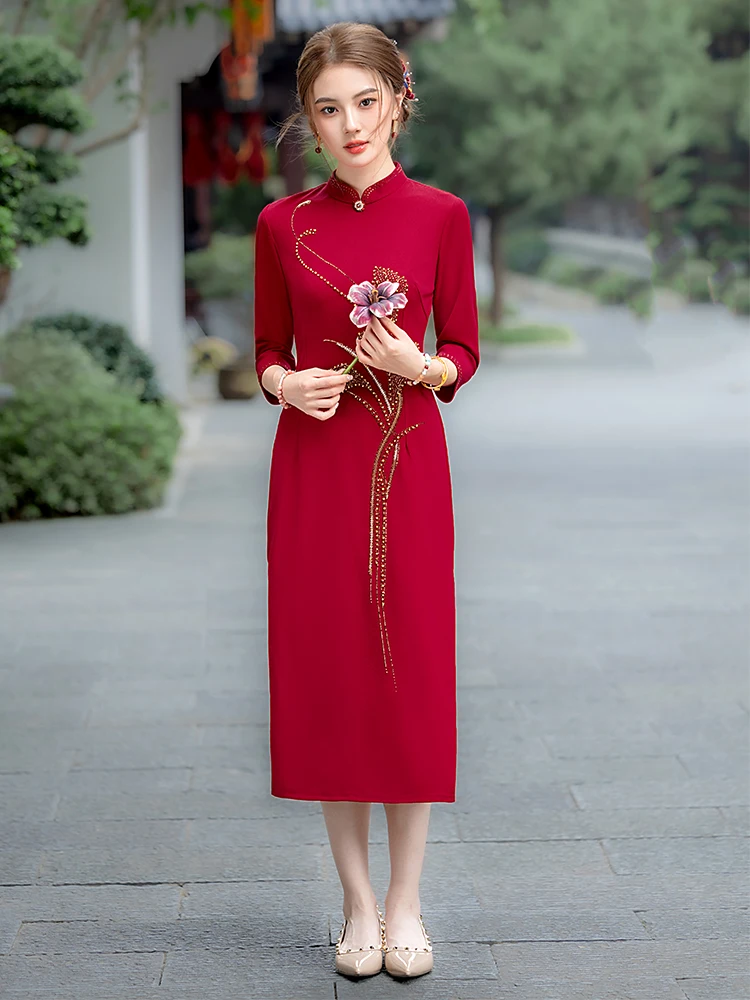 

Ele Mom Wedding Dr Participate in Wedding Ceremony Happy Mother-In-Law Costume Sli Autumn Winter Polyest...