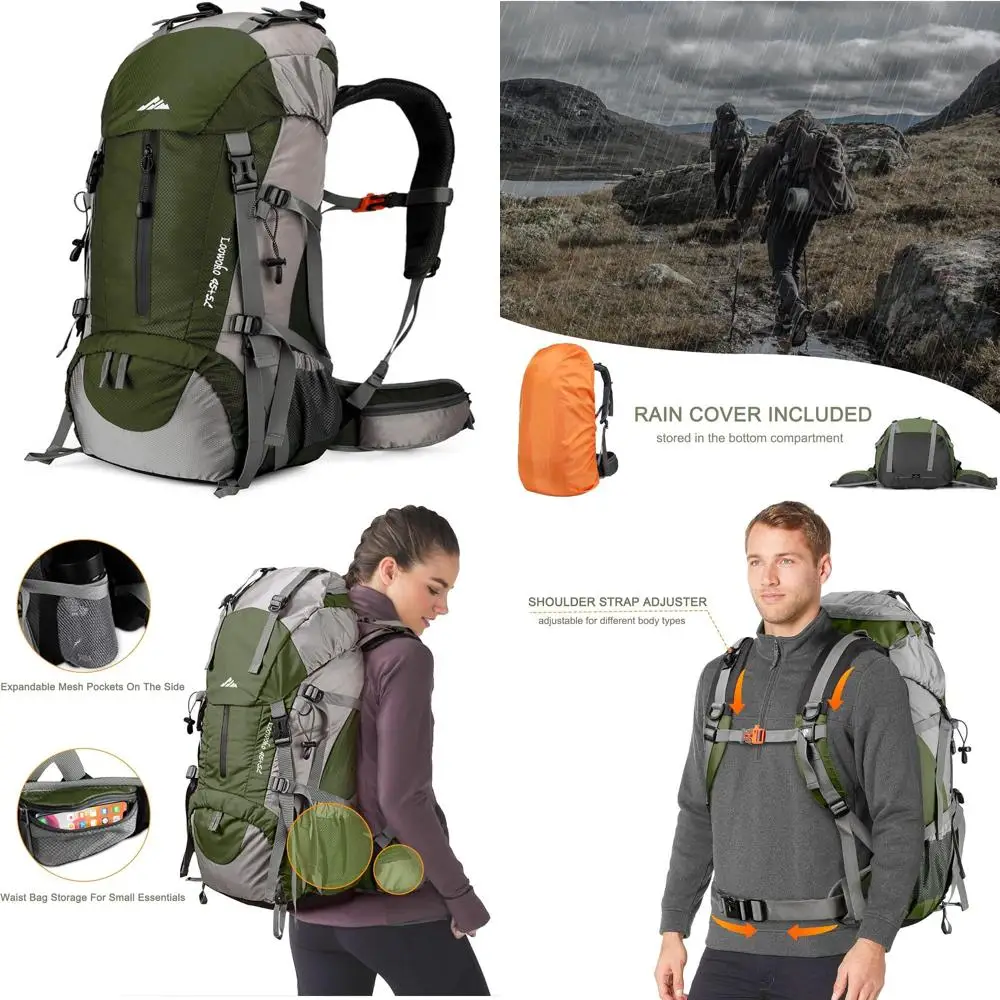 

50L Hiking Backpack with Waterproof Cover, Expandable to 45+5L for Camping and Trekking