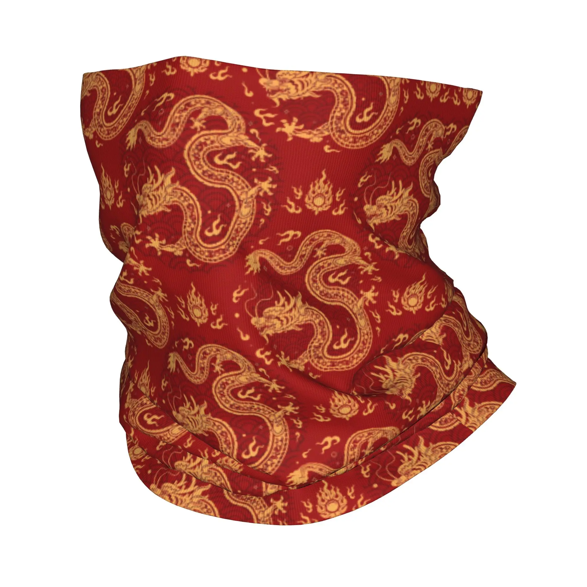 Red Dragon Winter Headband Neck Warmer Women Hiking Camping Tube Scarf Tradition Totem Asian Style Animal Face Bandana Gaiter