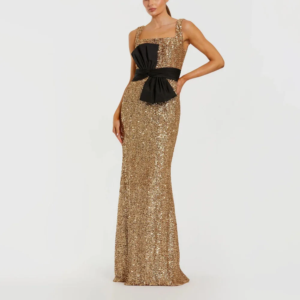 Stunning Sleeveless Sequin Prom Gown For Women Gorgeous Mermaid Evening Dresses With Bow Vestidos De Fiesta Elegantes