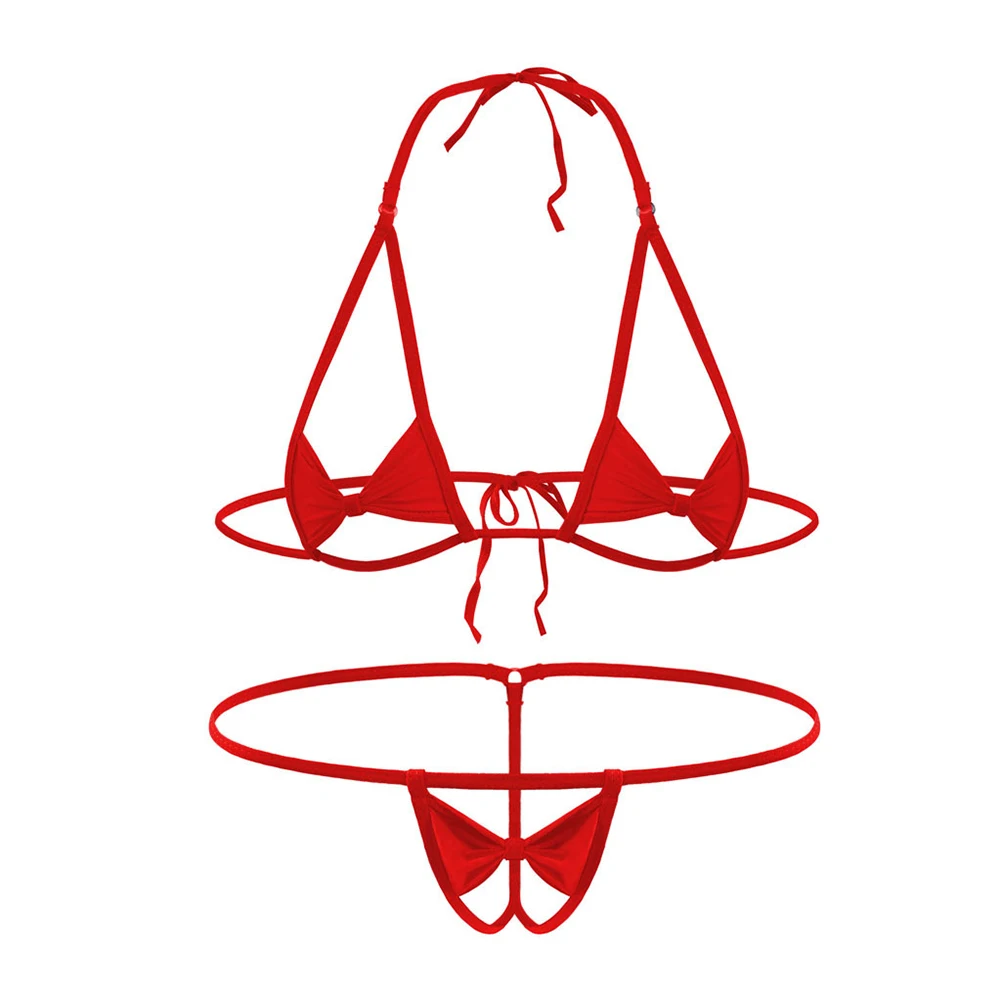 

Women Swimwear Ice Silk Bikini Set 2 PC Bra Top G-String Thong Set Swimsuit Tiny Bikinis Brazilian Lady Bathing Suits