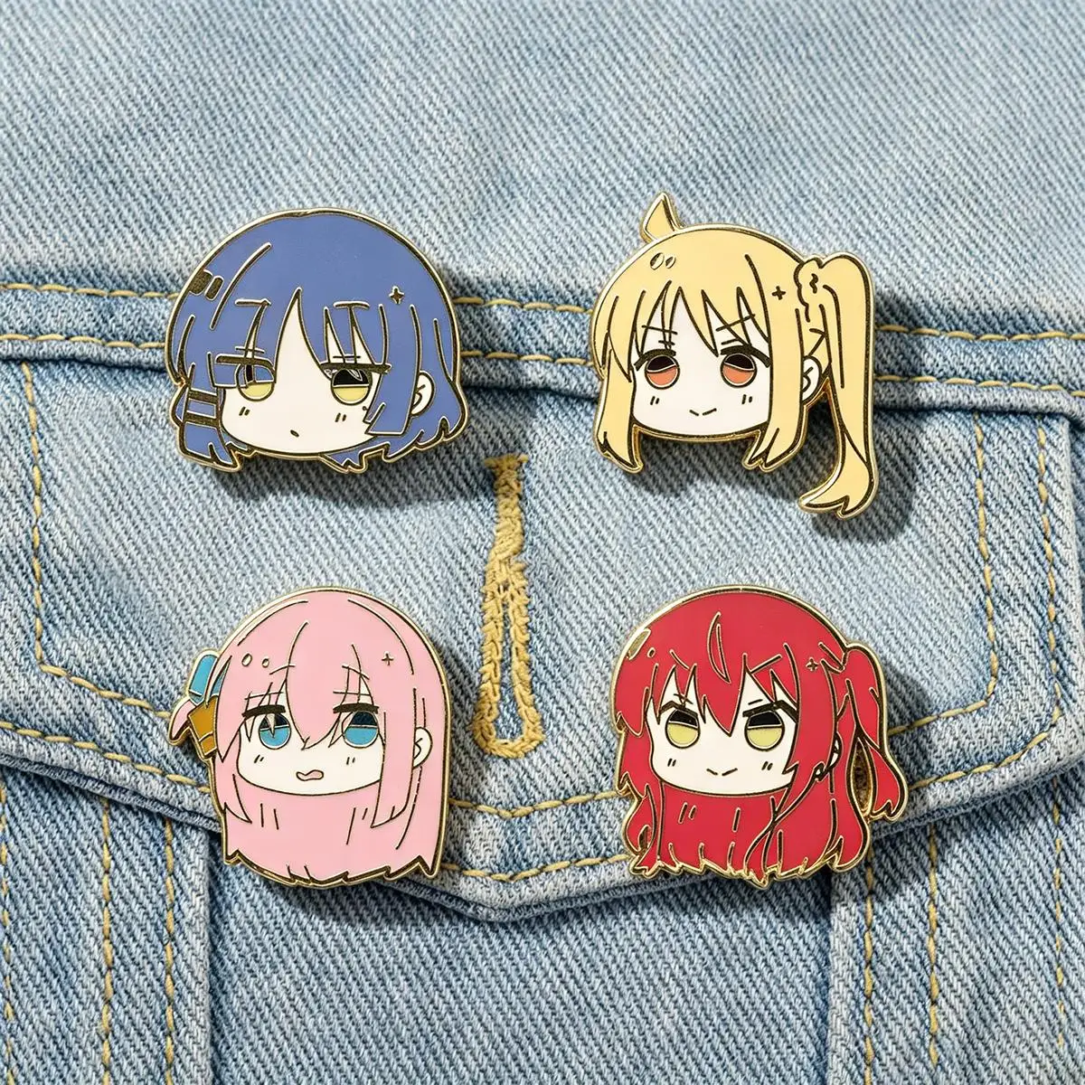 4Pcs/Set Anime BOCCHI THE ROCK Enamel Brooch Cartoon Character  Lapel Metal Badge Cosplay Clothing Jewelry Accessories Fan Gifts