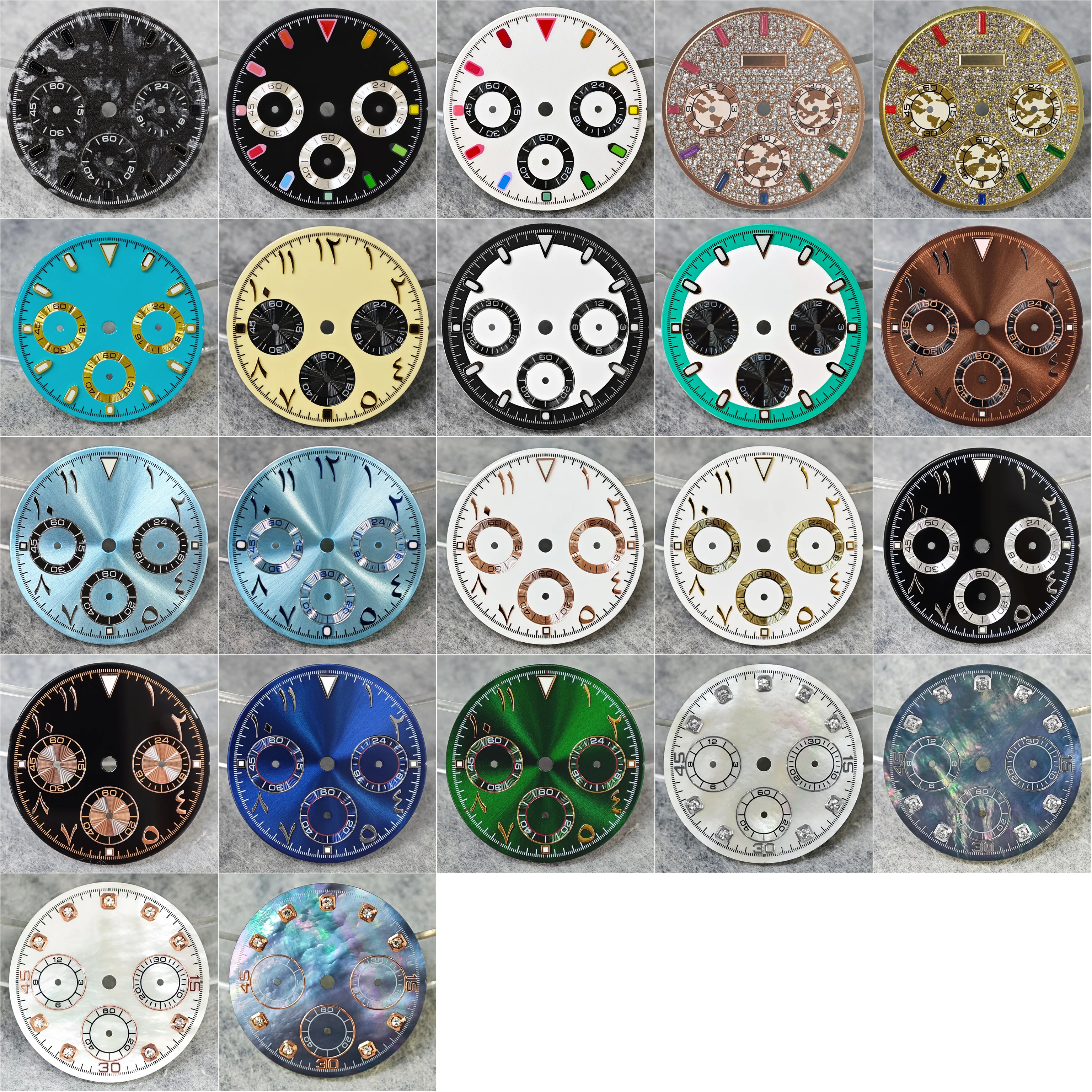VK63 Dial 29mm for Quartz Movement Chronograph Face 6 Hands Watch Parts Green Luminous Fit for 39mm Watch Cases