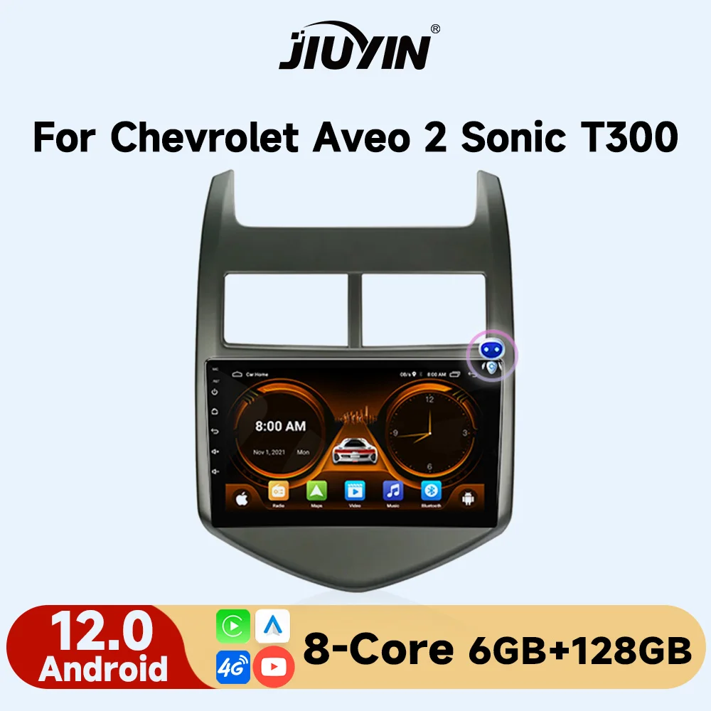 JIUYIN Android 12 Car Radio for Chevrolet Aveo 2 Sonic T300 2011 2012 2013 2014 2015 Multimedia Naviagtion GPS Carplay Head Unit