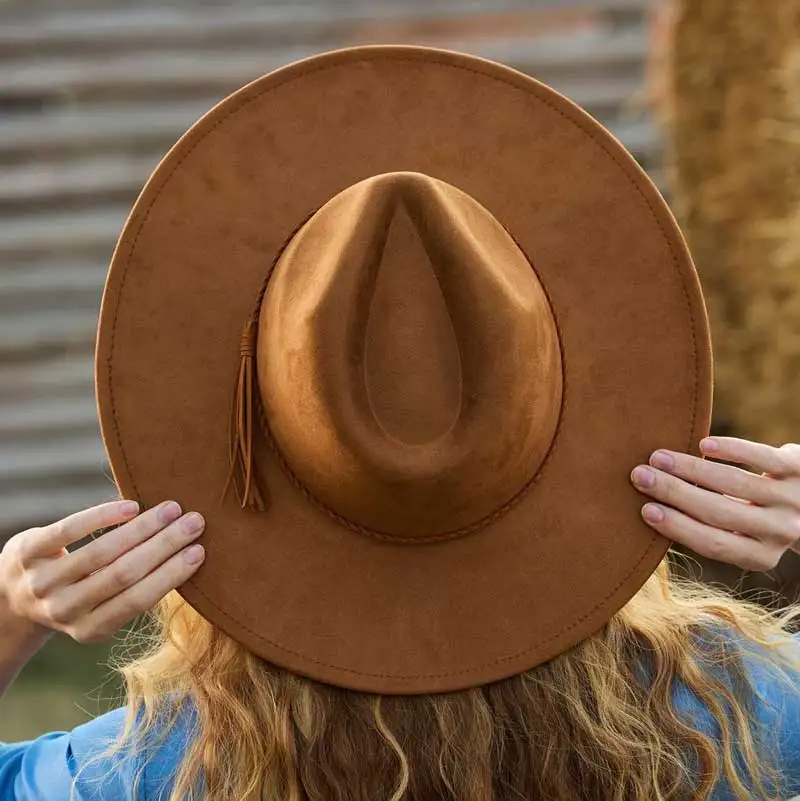 Vegan Suede Fedora Rancher Hats Blank Hats for Burning Multicolor Heart Shaped Top 9.5cm Brim Unisex Jazz Hat Church Hat