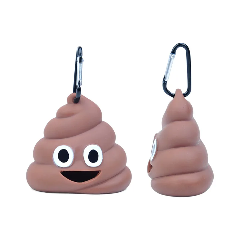 Cartoon Poo‑Design Pet Poop Bag Dispenser, Soft Silicone Waste Sack Holder with Carabiner, Hands‑Free Dog Walking Cleaning Tool