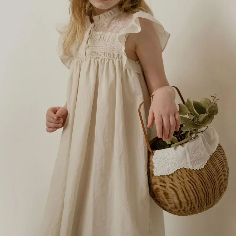 Girl Audrey Dress Ins LOU Palace Style Embroidered Lace Dress Summer Floral Children Dress